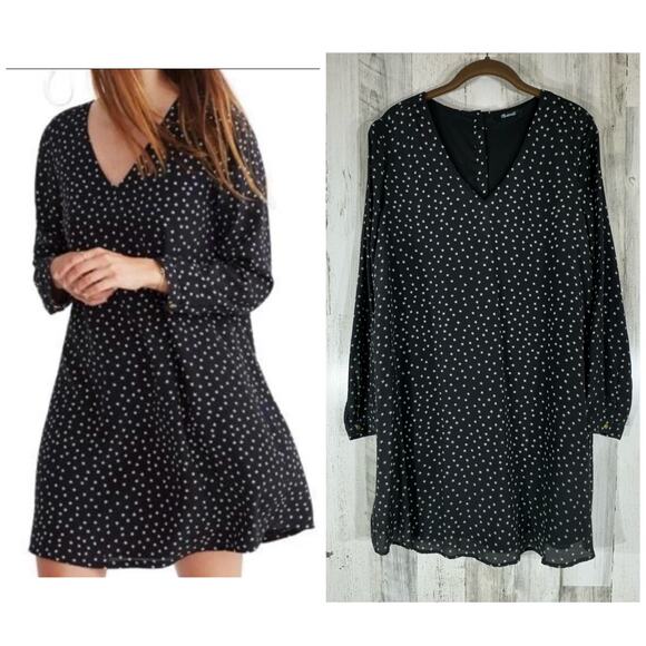 Madewell Shift Dress Size Small 100% Silk Star Print Button Back V-Neck Lined - Picture 1 of 8